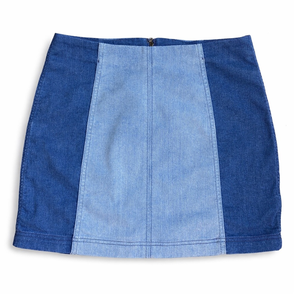 Free People Blue Denim Mini Skirt Size 12 Stretch Two Tone